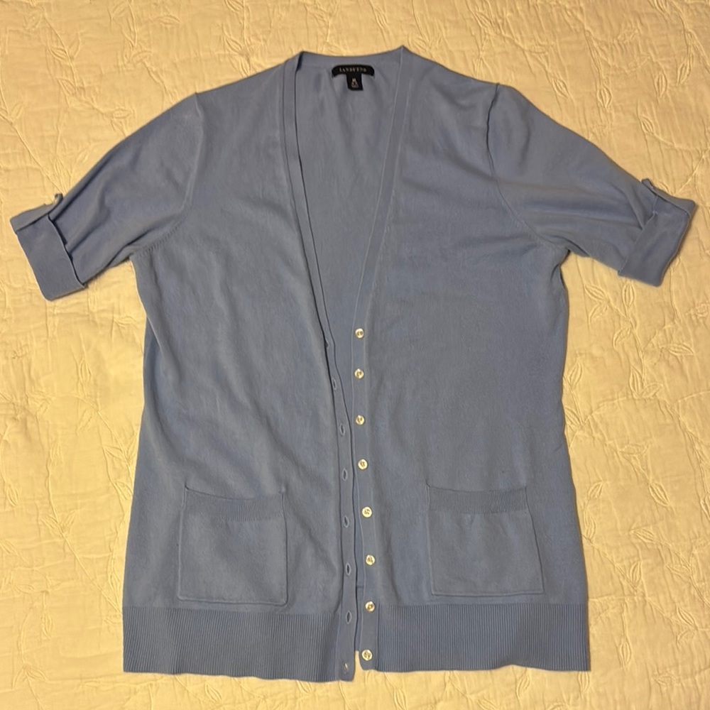Lands' End Blue 3/4 Sleeve Relaxed Button Down Shirt